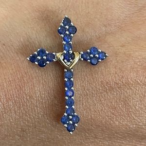 Silver/10K Gold Sapphire Cross